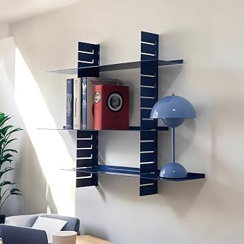 JSWHYBD 3-Tier Colored Metal Floating Shelf, Wall-Mounted Storage Unit with Adjustable Shelf Spacing, Ideal for Studies, Offices, Living Rooms, and Art Galleries C