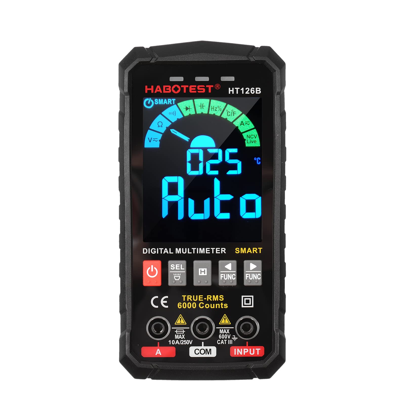 ADBEN HT126B Smart Digital Multimeter 6000 Counts True RMS Auto-ranging VA Color Screen Electrical Tester Voltmeter Ammeter Temperature Measuring Multifunction AC DC Voltage Current Capacitance