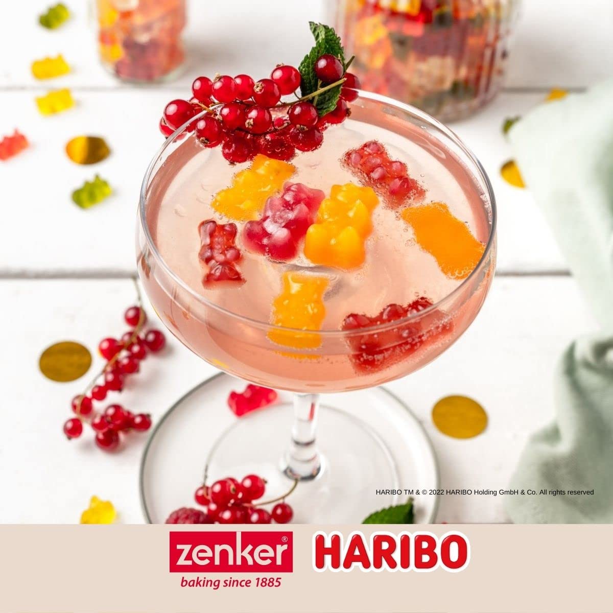Zenker meets Haribo foremka do kostek lodu na 12 kostek lodu o wyglądzie złotych misiów – na zabawne misie lub do produkcji własnych żelowych misiów – pojemnik na kostki lodu z wzorem Haribo