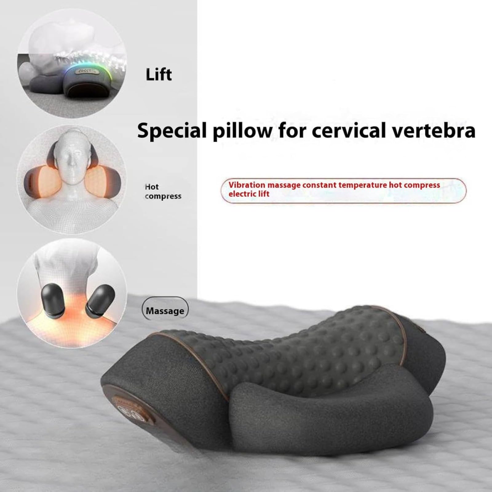 Qelara Almohada CerviFlex - 3 En 1 Masaje Cervical Con Calor, Espuma Viscoelástica, Diseño Ergonómico, Alivia Dolor De Cuello Y Hombros, Relajante, Apta Para Hogar Y Oficina. (Negro)