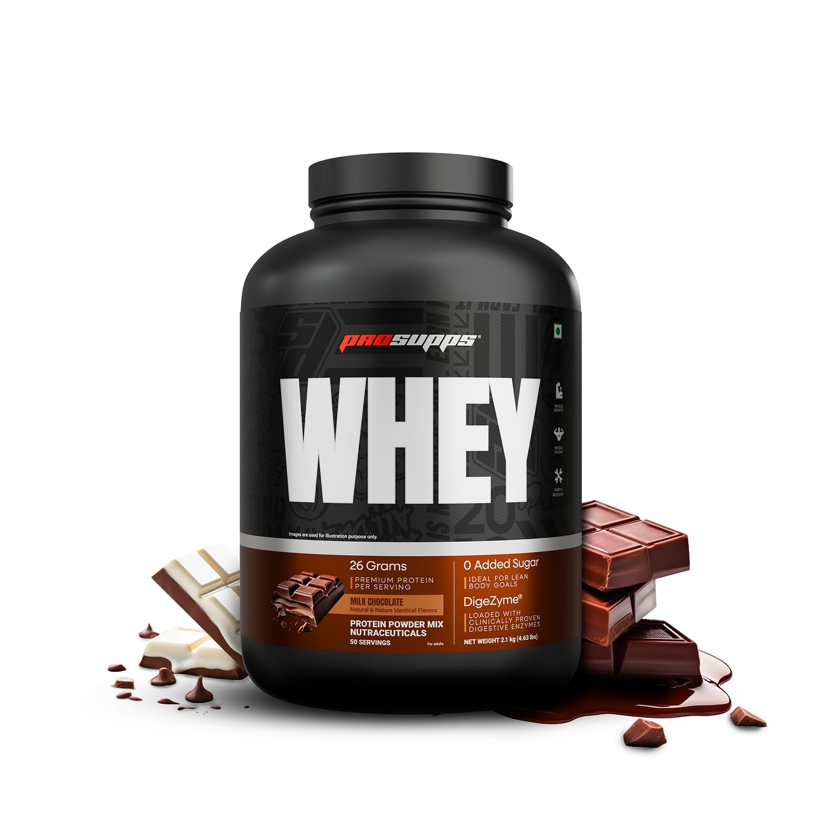 PS PROSUPPS Whey Protein Powder - (2kg) | 26g Protein per Serve | 4783mg Glutamine, 2866mg Leucine & 150mg Calcium | With DigeZyme for Gut Health | Zero Added Sugar | Lab Tested (1, Milk Chocolate)-image-33