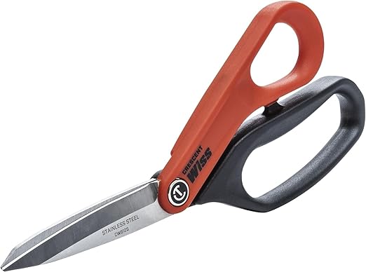 Crescent Wiss 8-1/2" Stainless Steel All Purpose Tradesman Shears - Industrial Heavy Duty Utility Shears/Scissors for Cutting Leather, Wire, Cardboard - CW812S