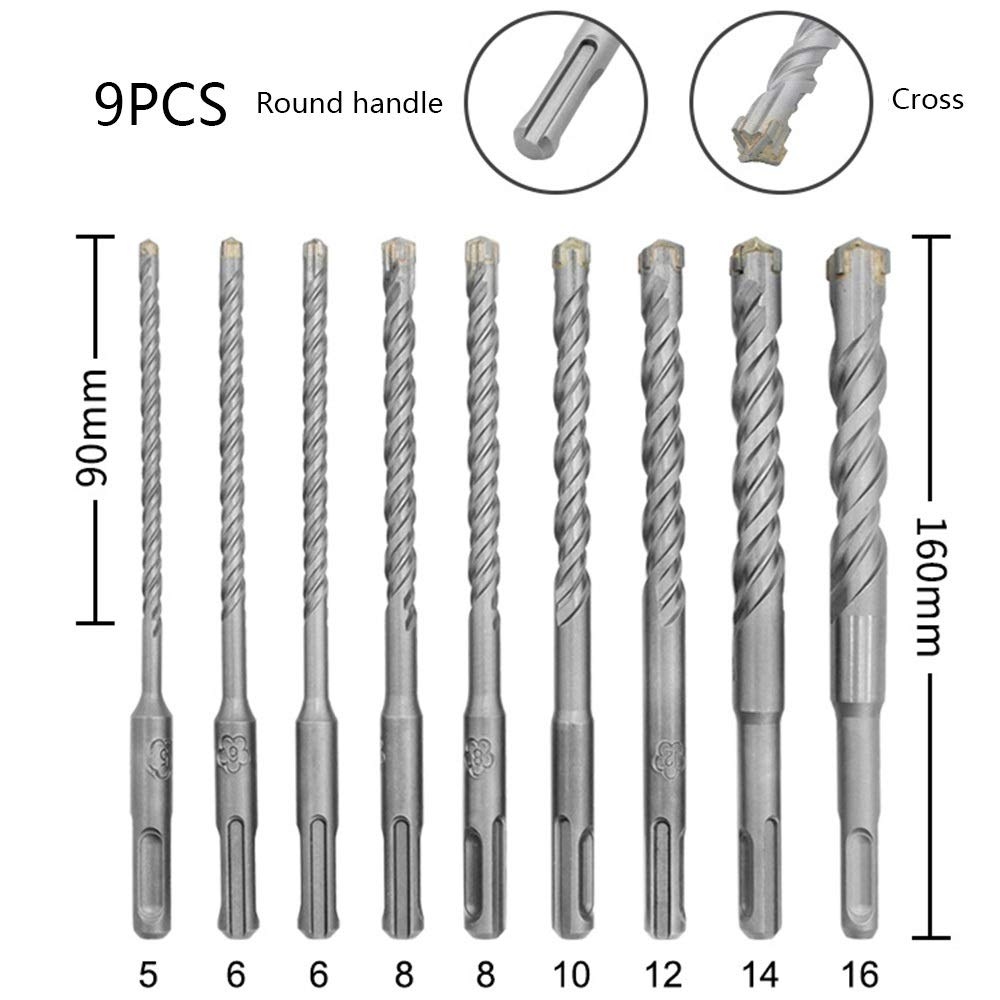 Fresa de Punta 9pcs Cruz martillo eléctrico SDS Plus juego de brocas de 160 mm de hormigón pared de ladrillo bloque de la albañilería sierra de perforación taladros de perforación de 5 mm 6 mm 8 mm Br