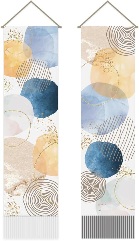 AHANDMAKER 2Pcs Abstract Flowers Tapestry, Abstract Daisy Long Vertical Wall Hanging, Simple Flower Tassel Wall Tapestry Mystic Aesthetic Tapestries for Bedroom and Living Room(45.7x13 Inch)