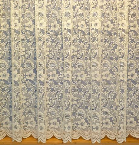 Maple Textile Monaco Net Curtain Luxury Heavy Weight Pretty Flowered Floral Lace Jacqard Pattern (White And Cream, 45'' Drop)