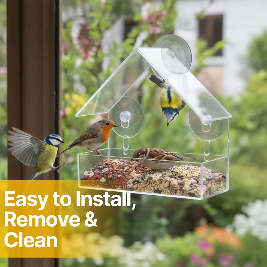 Window Bird Feeder with Strong Suction Cups for Outdoor Use, Clear Acrylic Bird House for Wild Birds, Cardinals, Bluebirds, Finches — view 4