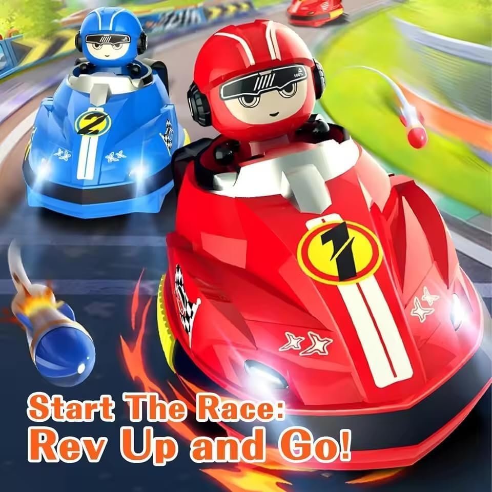Image of Remote Control Cars for Kids - 2 Player RC Ejecting Bumper Cars (2-Pack) | Cartoon Vehicles with Lights & Music, Fast /Slow Speeds, USB Charging, Boys Toddler Toys, Christmas /Birthday Gift