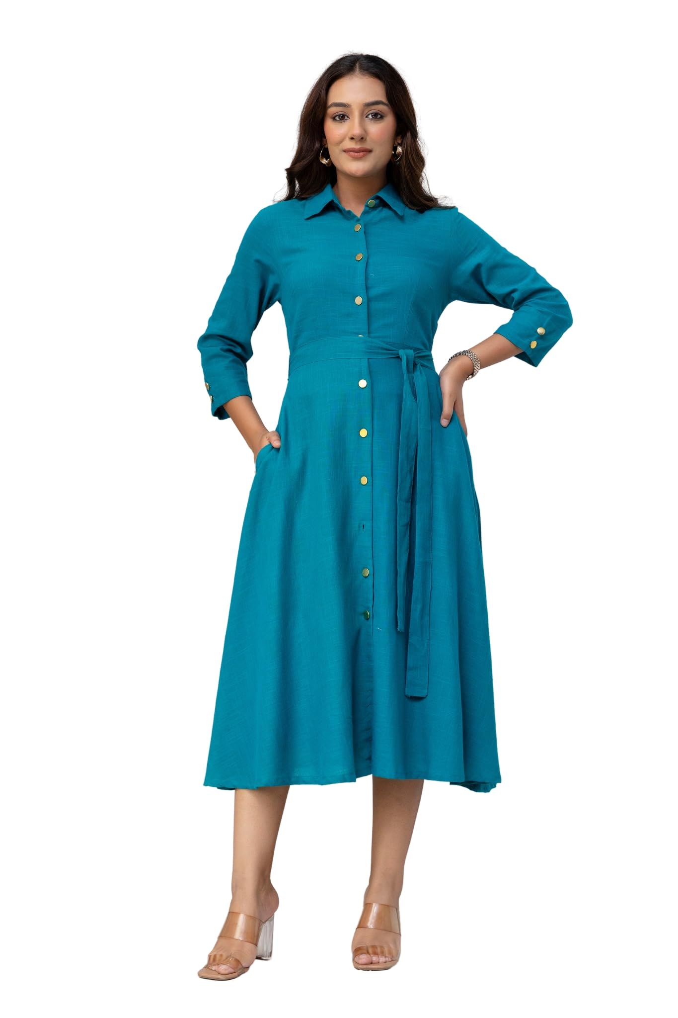 Women Cotton Midi Dress | Linen Dress for Casual & Office Wear-picture-24