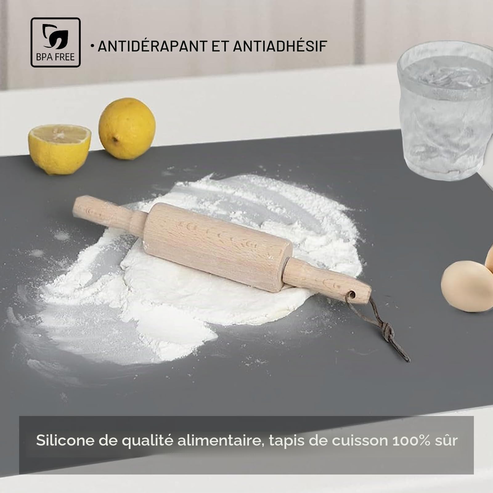 Tapis en silicone extra large pour comptoir de cuisine, 120 x 60 x 0,2 cm, antidérapant et résistant à la chaleur, protecteur de comptoir, antidérapant et imperméable, set de table (gris foncé)