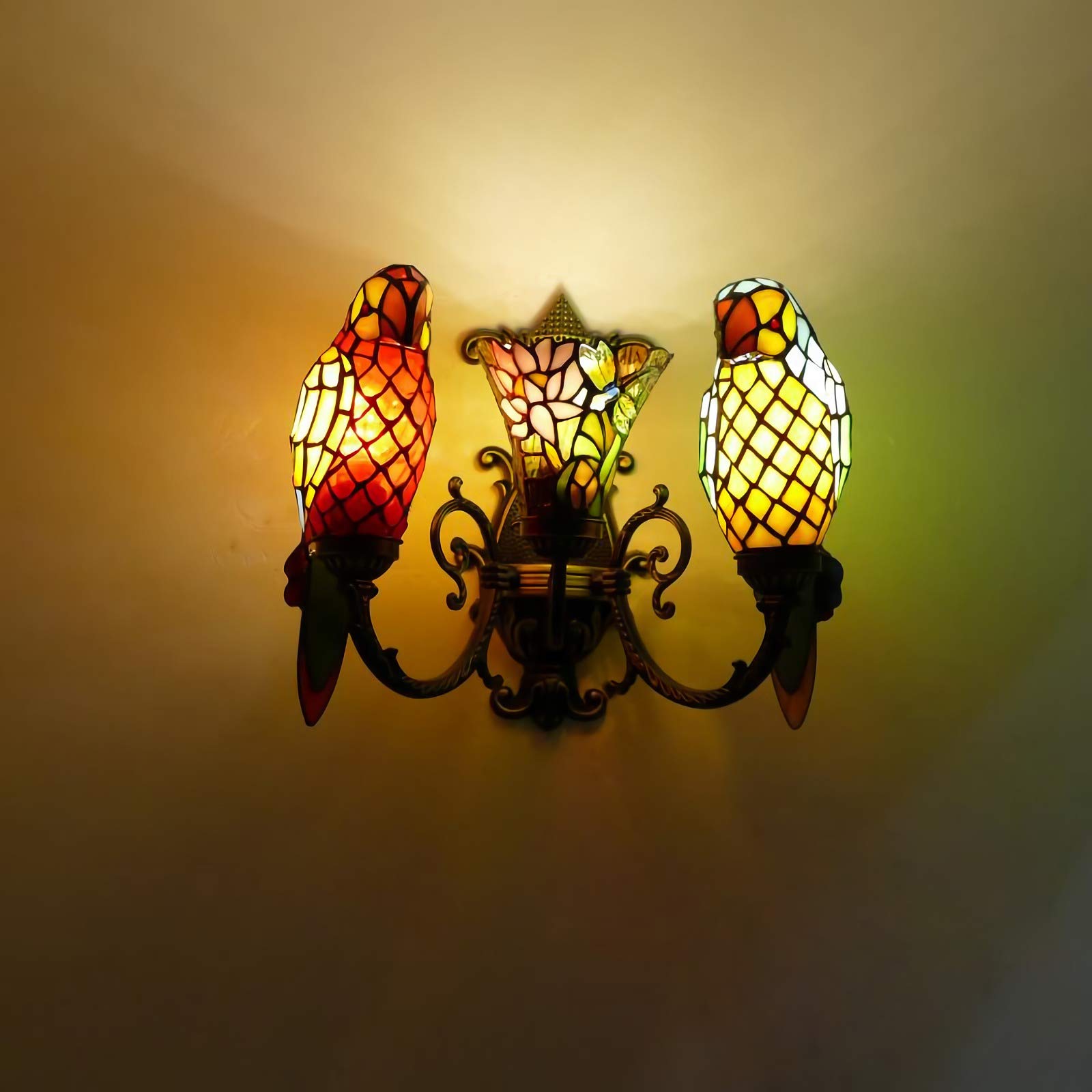 Aioneer Tiffany Style Wall Lamps & Sconces, Vintage Stained Glass Wall Light Fixtures, 3 Lights, Modern Retro Night Light For Bedroom Living Room Hallway Bathroom Nightstand Lamp-H