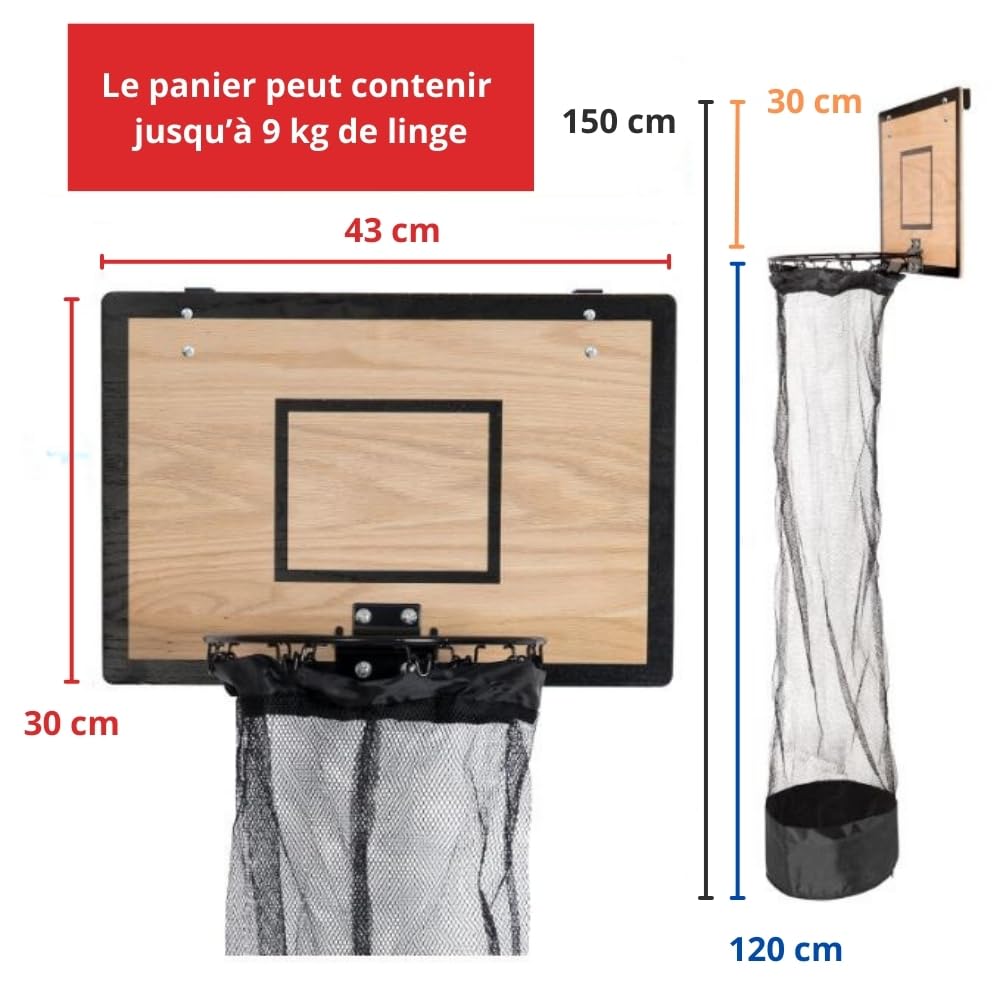 TheDunk Wooden Basketball Basket for Dirty Laundry Wall Door with