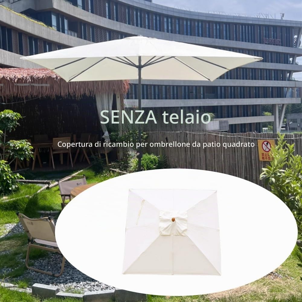3x3m Quadrato Baldacchino Per Ombrellone Da Giardino 8 Stecche Telo Di Ricambio Per Ombrellone Da Tavolo Palo Centrale, Copertura Poliestere 200g/㎡