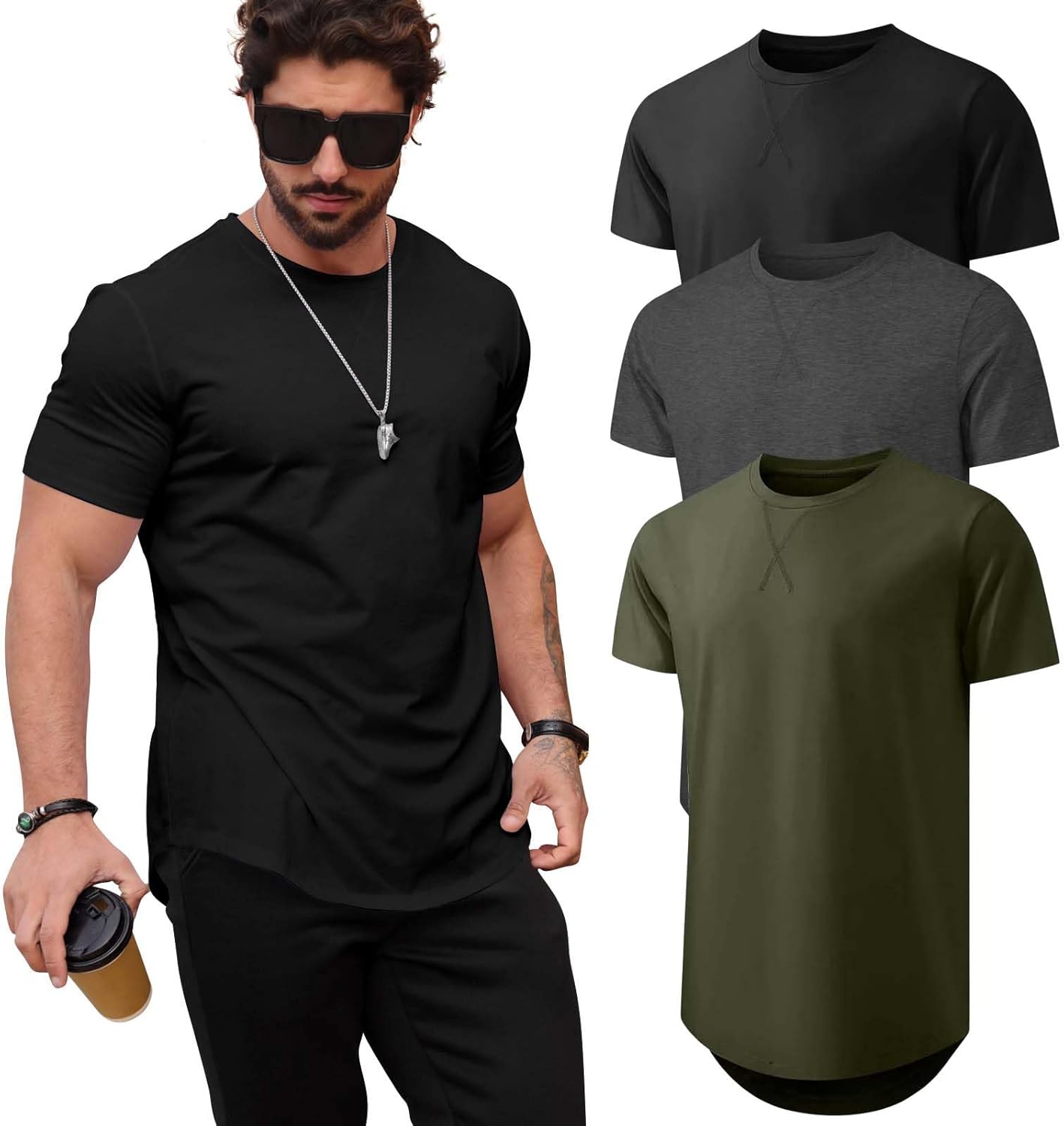 Mens 3 Pack T Shirt Short Sleeve Crew Neck Soft Fitted Tees Pro Club Shirts Large