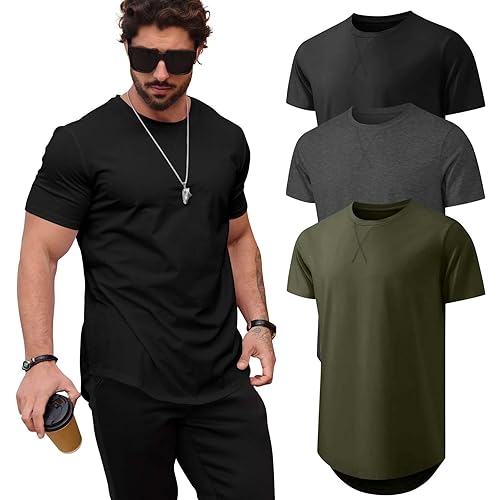 Mens T Shirts Casual Hipster Hip Hop Longline Crewneck Tee