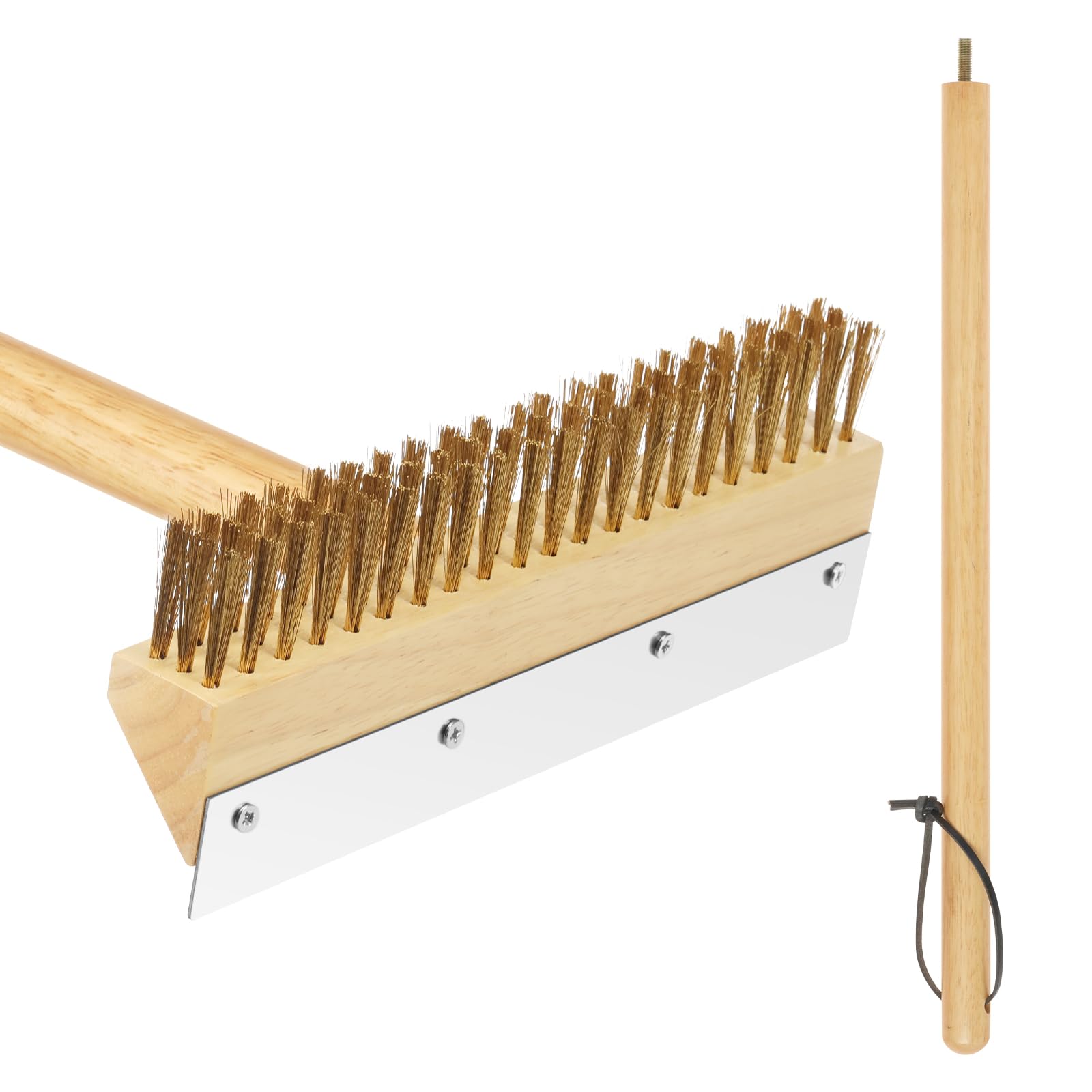 Pizza Oven Brush, 25×100cm Grill Cleaning Brush with Scraper, Heat Resistant Copper Wire Bristles, Extended Wooden Handle, 2 in 1 Pizza Stones Brushs, Pizzas Oven Accessories