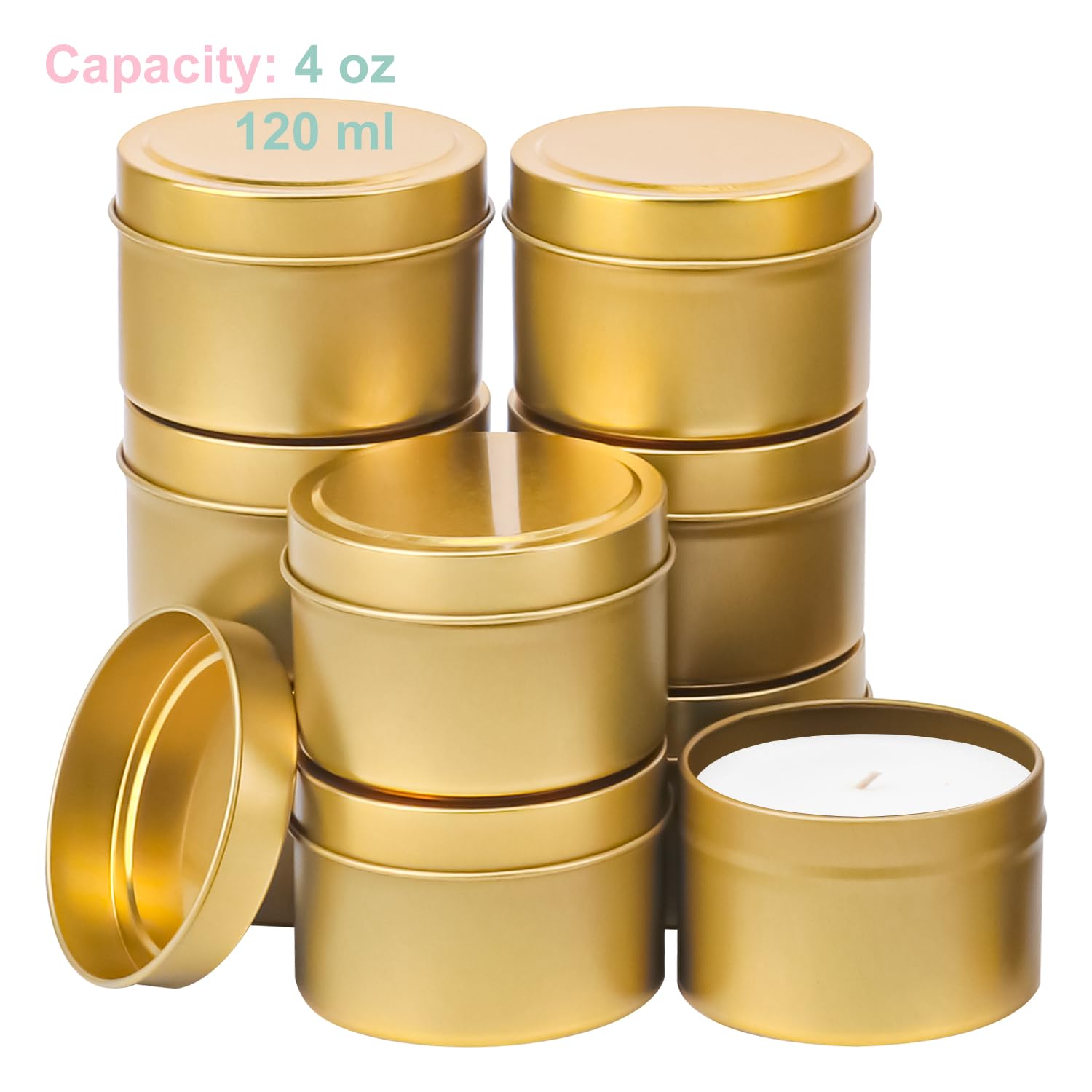 Boîtes à Bougies Rondes En Métal – Lot De 12 Avec 60 Mèches – 120 Ml, Diamètre 6,5 Cm – Multifonction - 11