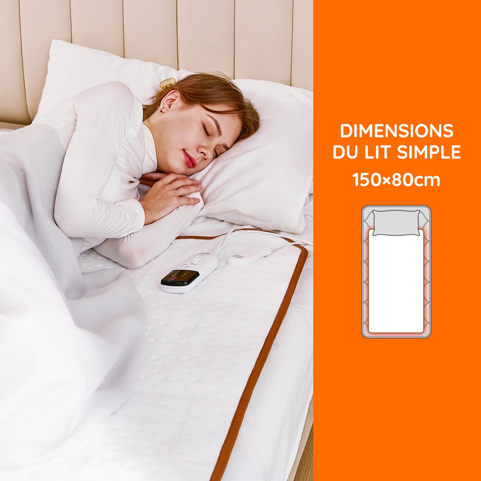 Mia&Coco Couverture Chauffante Électrique, sous-Couverture Chauffante avec Minuteries De 12 Heures Et 3 Réglages De Chaleur, Affichage LED, Machine Lavable (150 X 80 cm)
