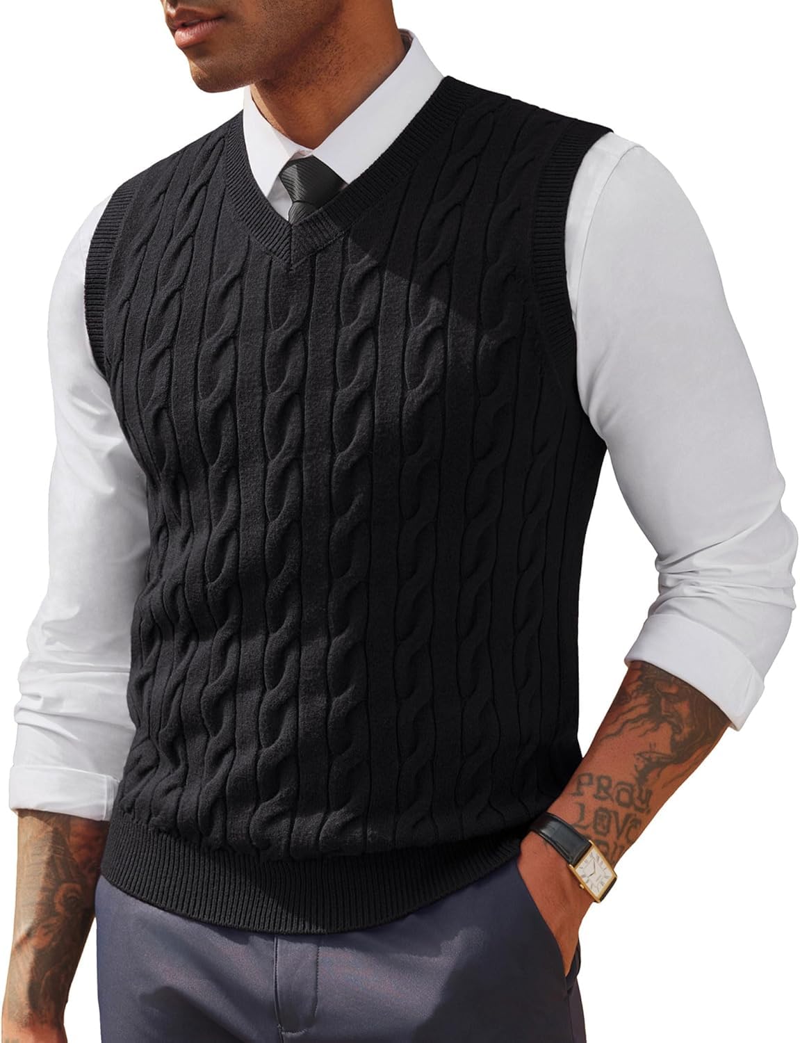 PJ PAUL JONES Chalecos tipo suéter para hombre, cuello en V, tejido trenzado, sin mangas, suéteres casuales