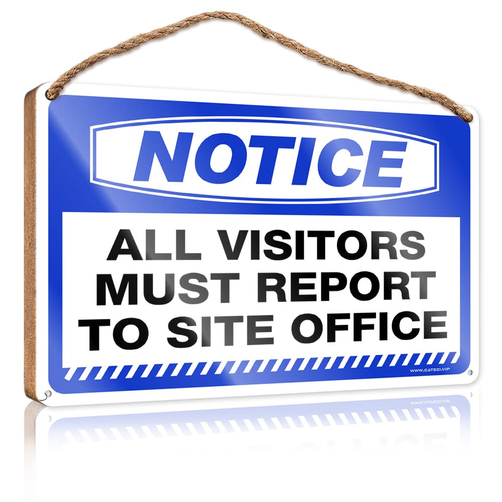 Signs & Plaques Notice All Visitors Must Report To Site Office Wooden Sign Funny Door Hanging Signs Indie Room Decor(15X28CM)