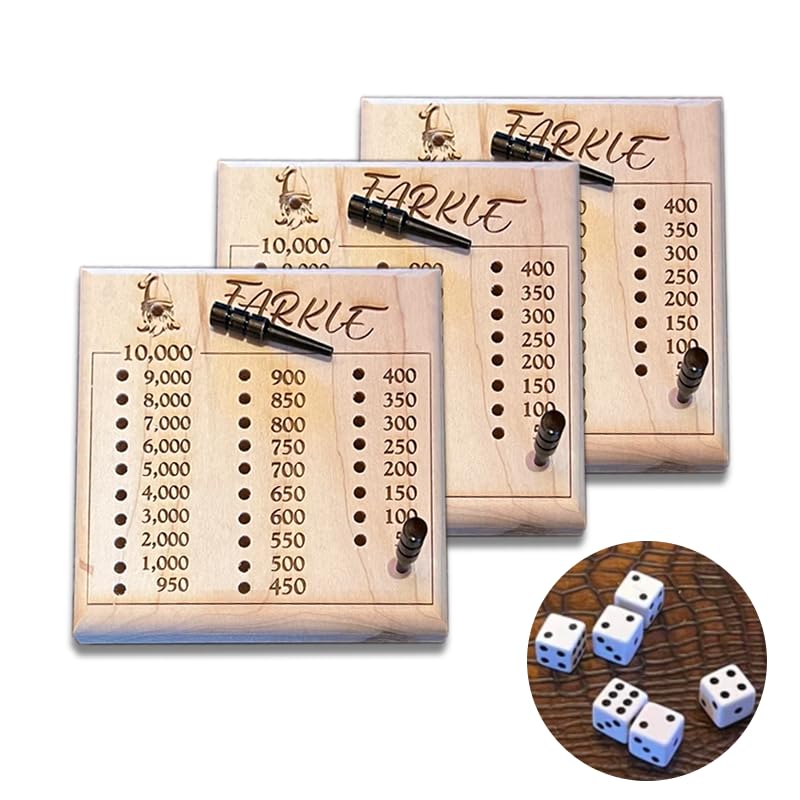 Plateau à Dés Farkle En Bois Massif 30cm - Ensemble Jeu De Dés Classique Complet Avec 6 Dés, Bloc-Notes Et Marqueurs Pour Soirées Familiales
