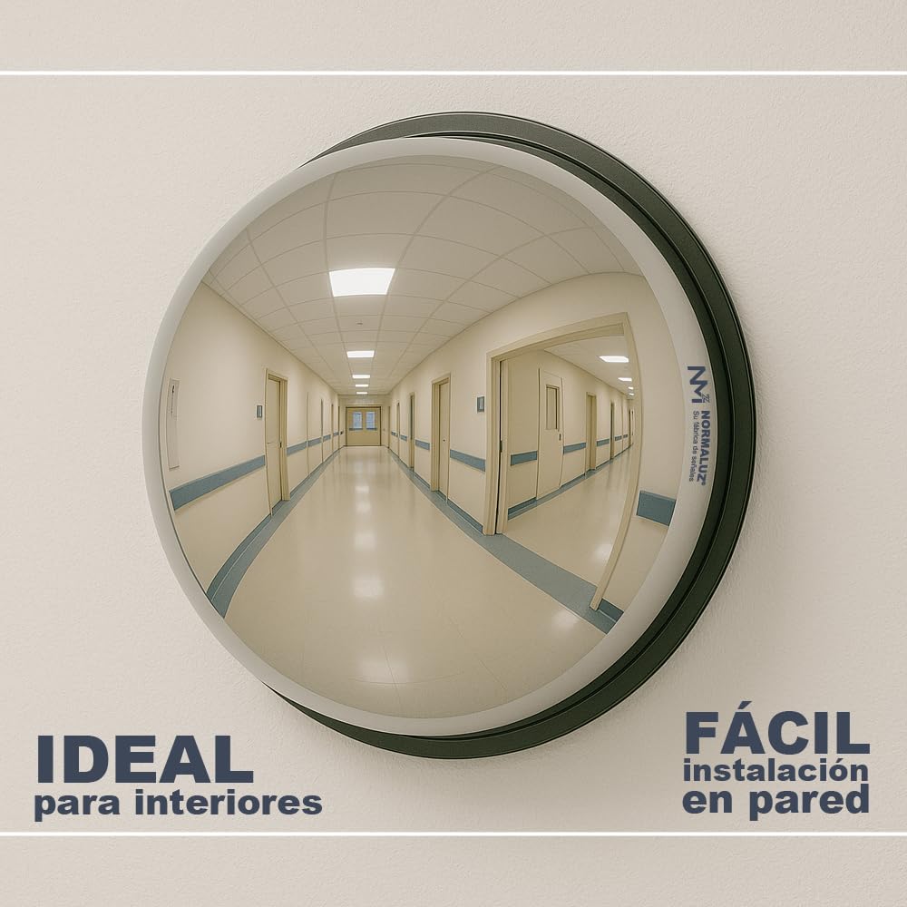 Normaluz Espejo Aumento Convexo 360º para Vigilancia - Máxima Seguridad y Visión Total – Espejo Pared o Techo Redondo con Borde Protector – Ideal para Interiores y Zonas de Paso (60cm)