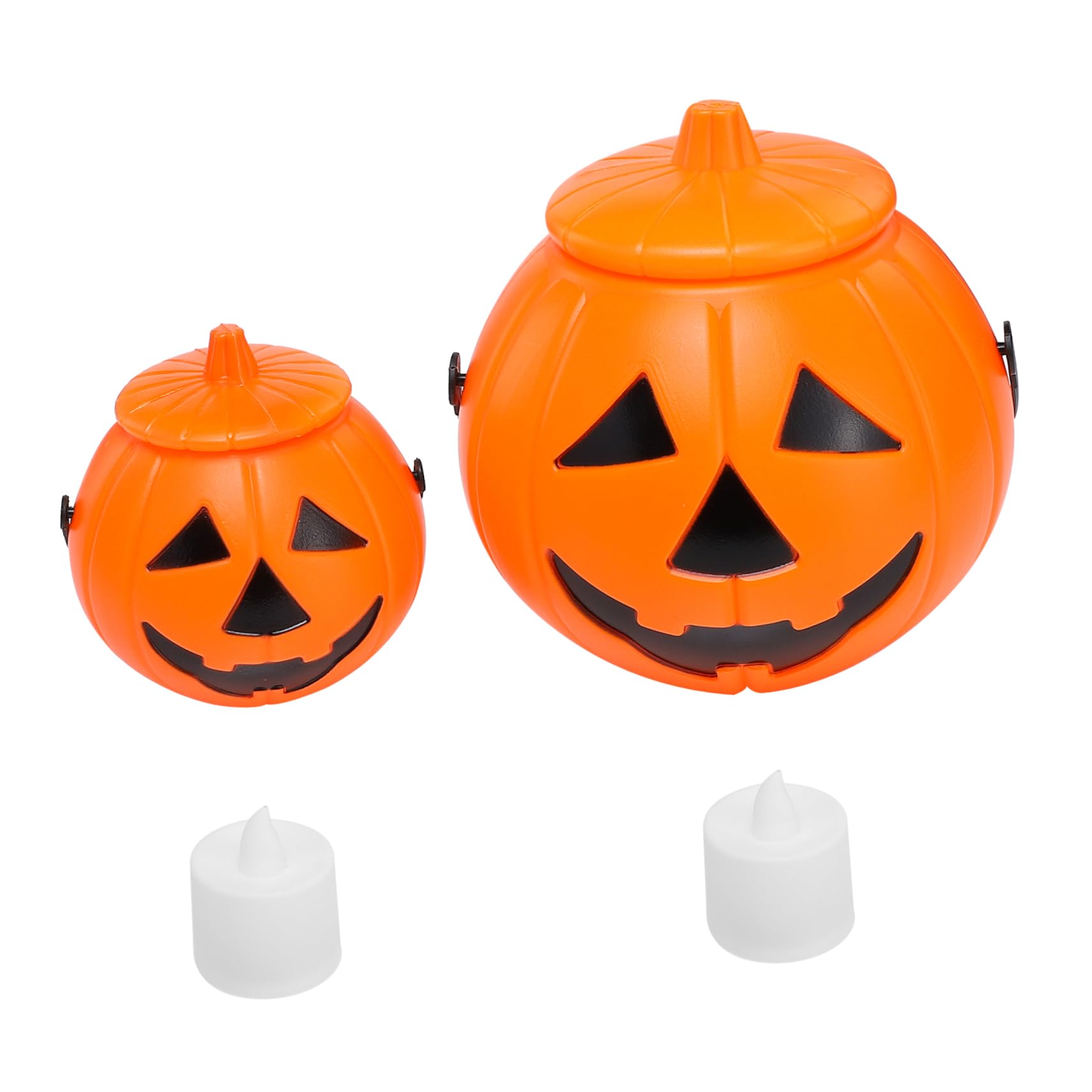 MAGICLULU 2 Sets Halloween Pumpkin Lanterns Pumpkin Lamp with Warm LED Lights for Halloween Decor for Parties Performances and Trick Treating Portable Handle for Easy Hanging