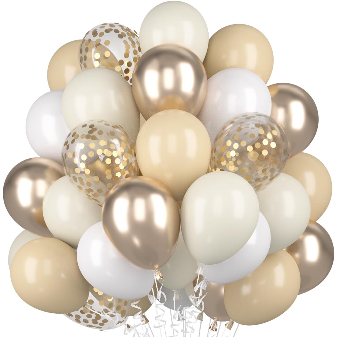 Luftballons Beige Sand Weißer, 60 Stück Champagner Gold Mattes Weiß Helium Ballon, Aprikose Creme Weiss Gold Konfetti Nude Latex Ballons für Boho Geburtstag Hochzeit Frauen Abschluss Party Babyparty