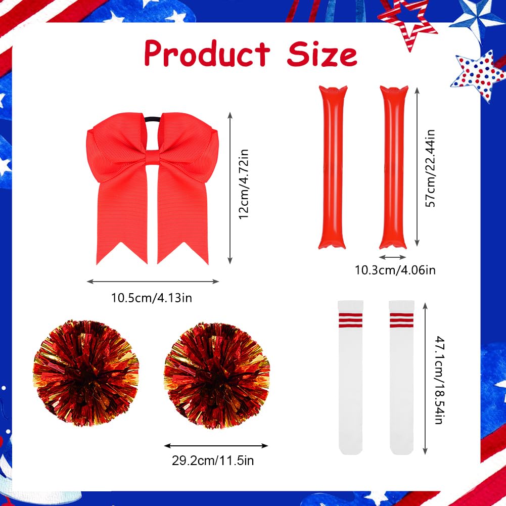 AYBUY Cheerleader Costume Accessories, Cheerleader Uniform Accessories with Pompoms Socks Headband and Cheering Sticks - Image 2