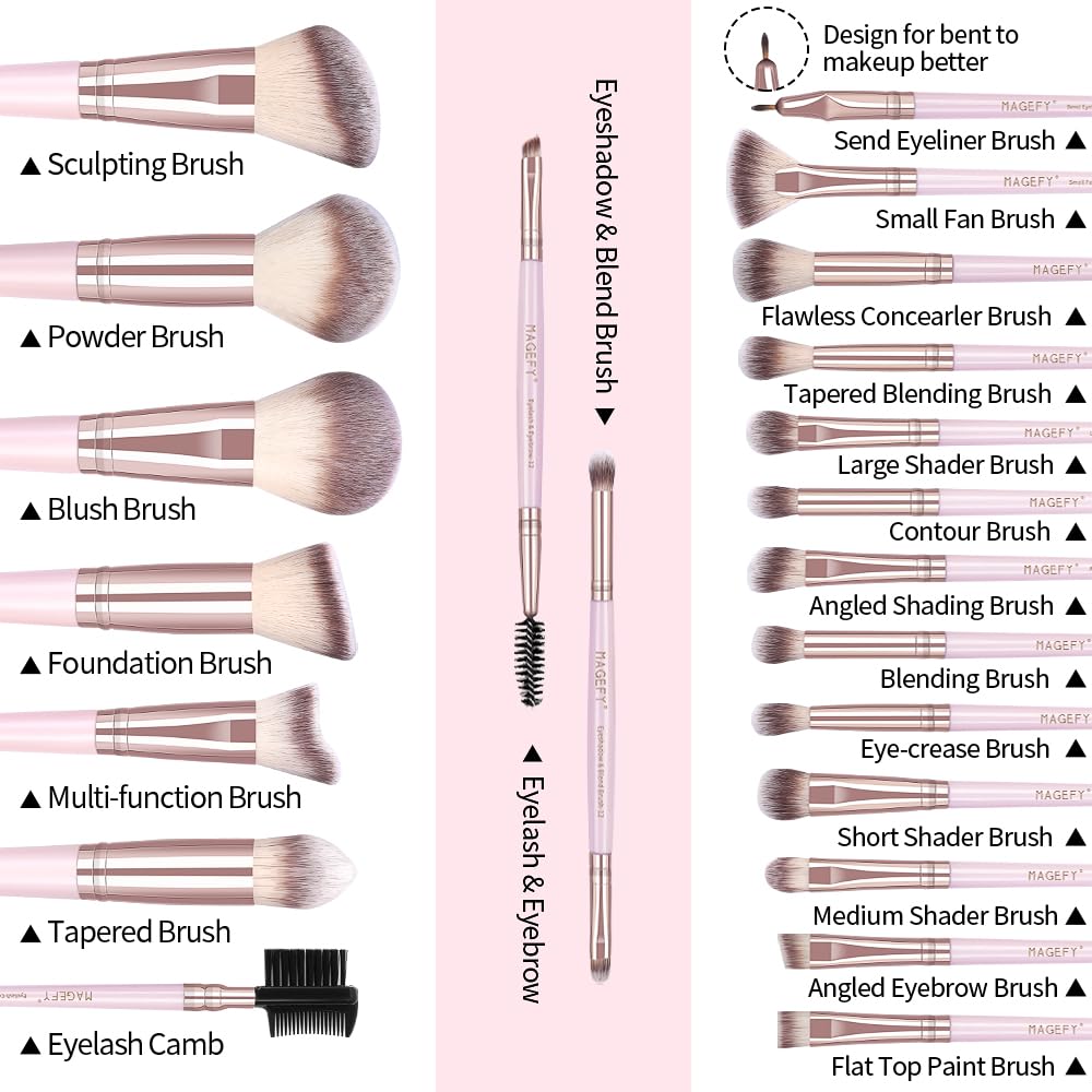 MAGEFY - Set di 22 pennelli da trucco, professionali, con manico in legno, pennelli per fondotinta, correttore, cipria, viso, occhi, kit di pennelli (oro rosa)