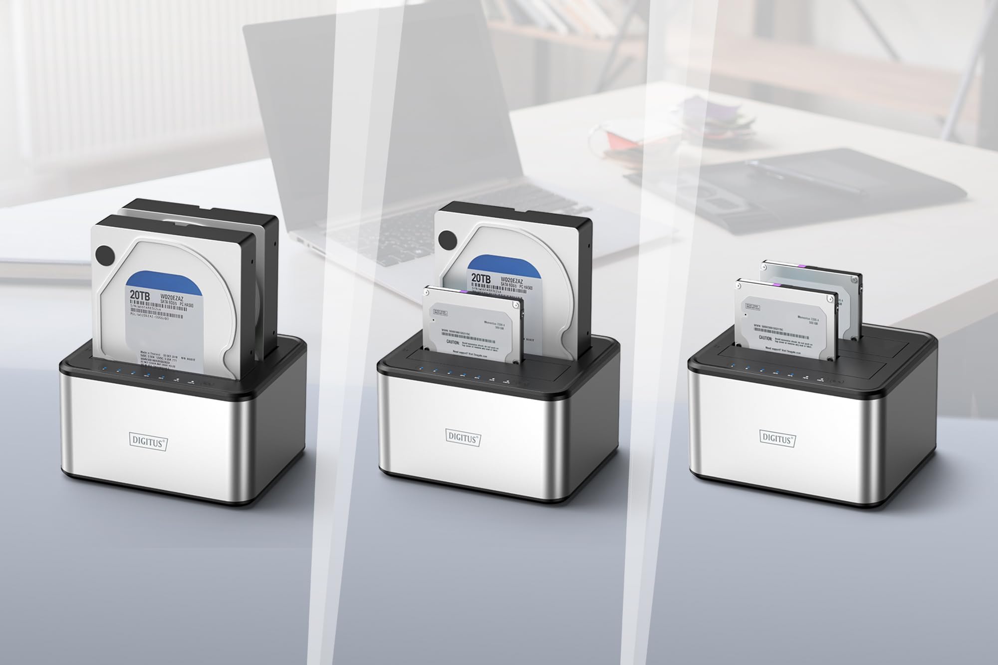 DIGITUS DA-71540-2 - Stacja dokująca z dwoma dyskami twardymi SATA - USB 3.0 - dla dysków SSD i twardych 2,5„/3,5” - SATA 3 - z funkcją klonowania - Plug & Play - Szary