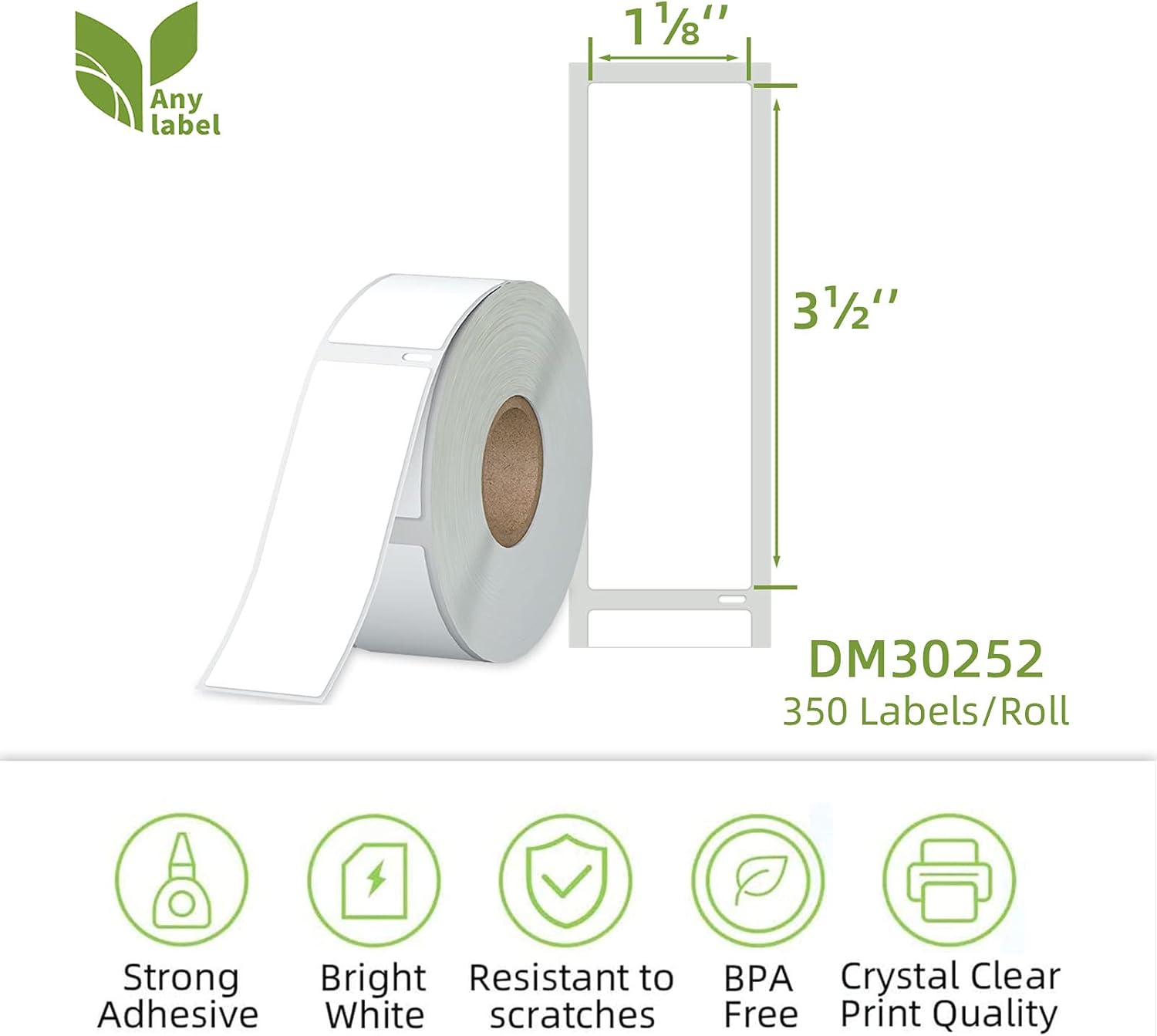 Compatible 1-1/8" x 3-1/2" Direct Thermal Labels Replacement for DYMO 30252 Barcodes Address Postage, Compatible with Rollo, DYMO 4XL & Zebra Desktop Printers (24 Rolls, 350 Labels/Roll)