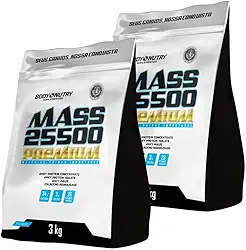 Kit 2x Hipercalórico Mass 25500 Gainers Premium Refil 3Kg + 3000mg de Creatina Monohidratada Proteínas Whey Protein Isolado e Concentrado Vitaminas e Minerais Colageno Waxy Maize Matéria Prima Importada - Body Nutry (Chocolate Suiço)