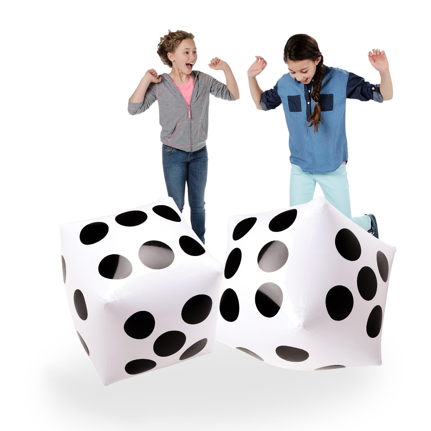 Novelty Place 13" Jumbo Inflatable Dice, Pack of 2, White and Black Giant Dice for Indoor and Outdoor Broad Game, Ludo and Pool Party