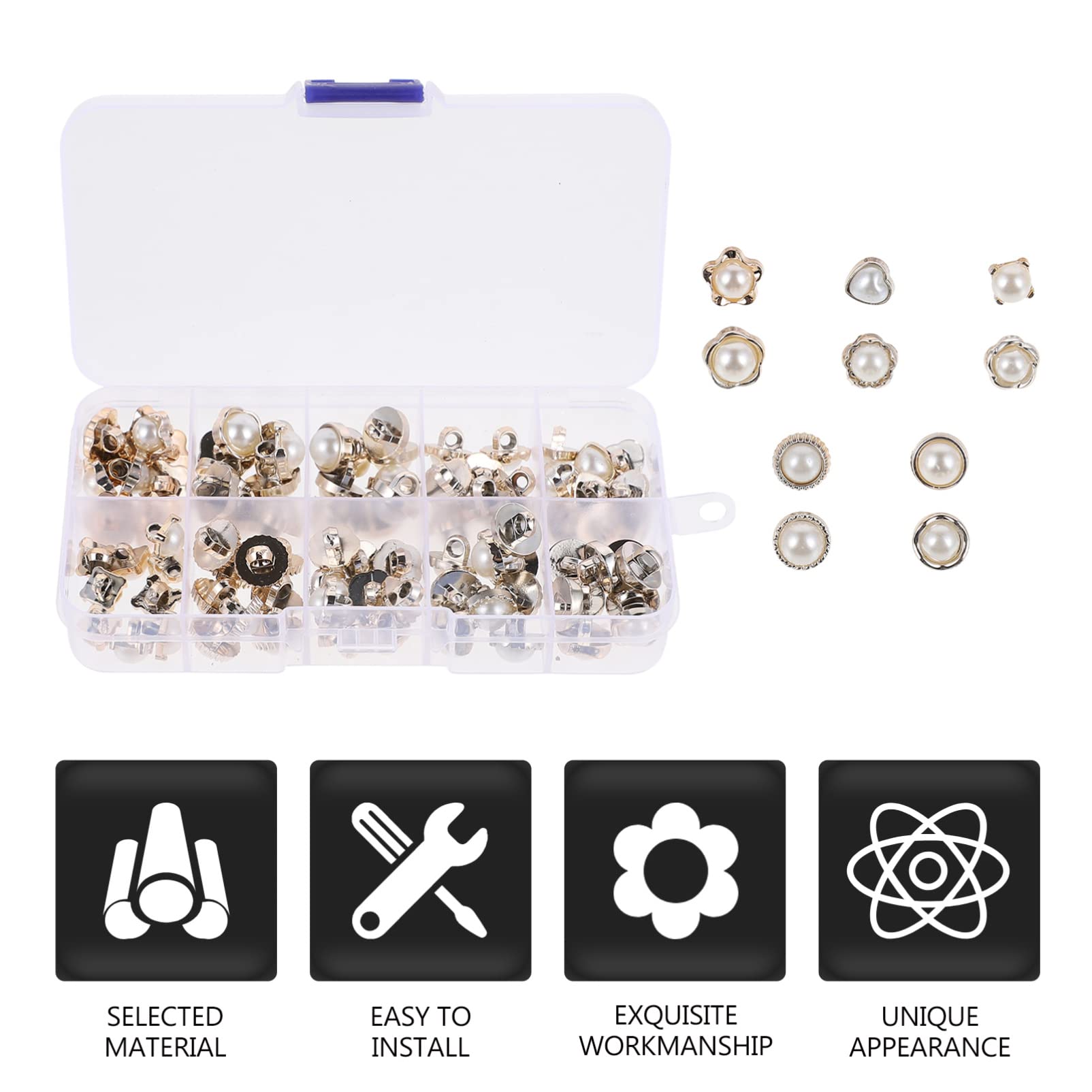 Botones, botones redondos, botones de color, botones de broche, botones de costura, 100 botones de costura de perlas, botones de perlas surtidas, botones de perlas blancas de resina con accesorios de