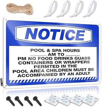 drascomium Bar Mirrors For Man Cave Notice Pool & Spa Hours_ Am To_ Pm No Food Tin Sign Cool Signs For Bedroom Sports Bar Decor20X30CM