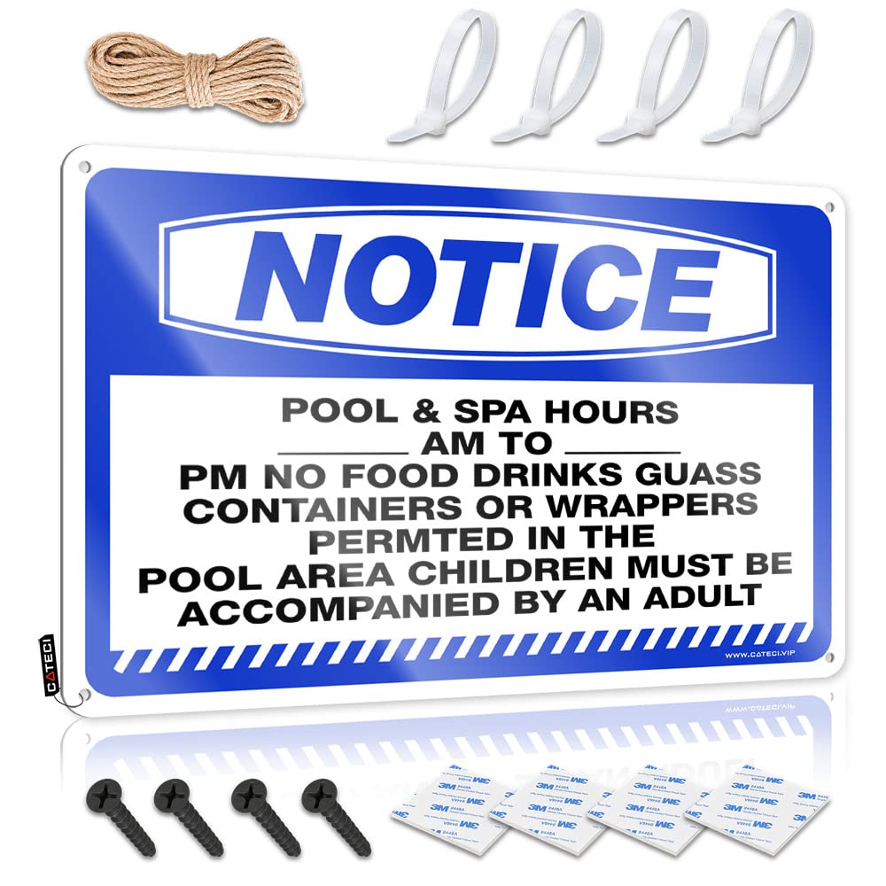 Fzfn Colour Front Door Decor Waterproof Vintage Wall Art | Notice Pool & Spa Hours_ Am To_ Pm No Food Old For Outhouse Living Room(30X40cm)