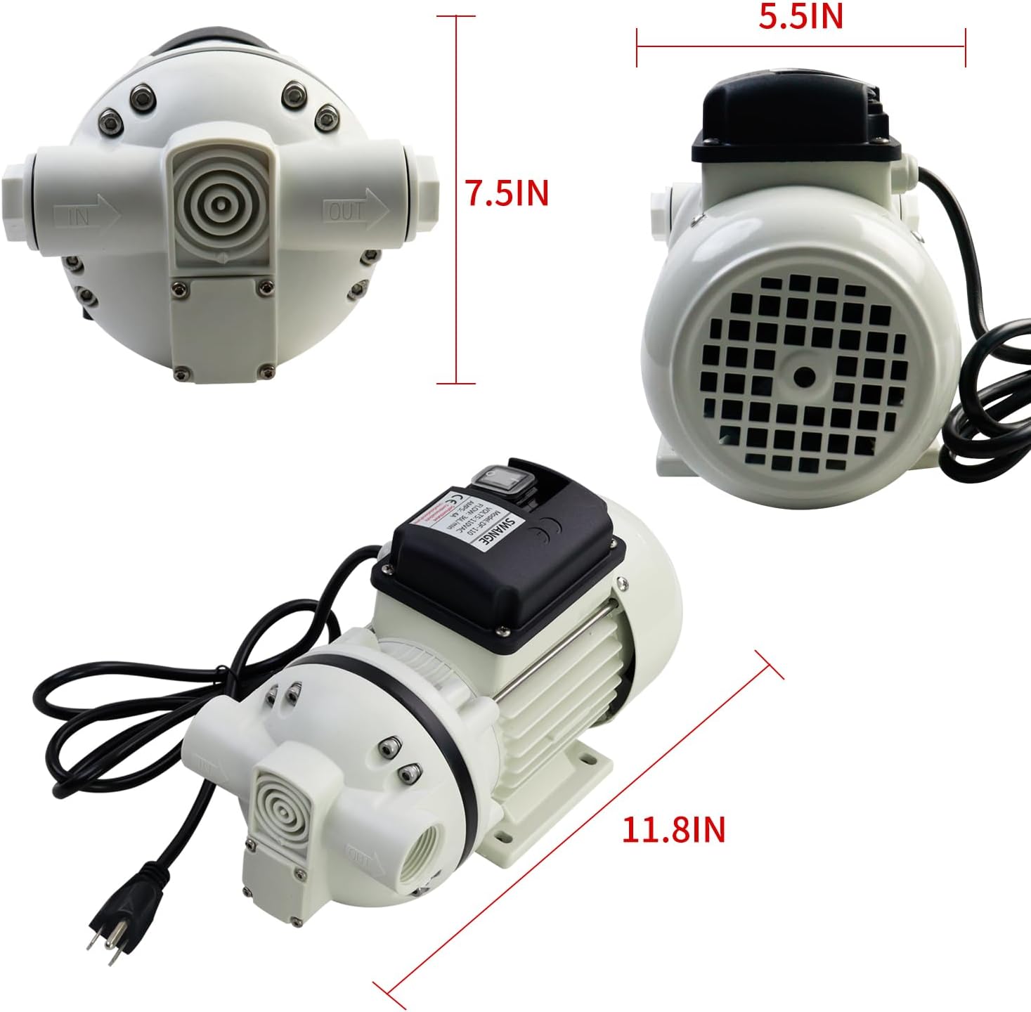 AC 110V-120V DEF Transfer Pump for Diesel Exhaust Fluid (DEF) Drum Compatible American Plug, Diaphragm Irrigation Self priming Electric water pump 10.6 GPM 23PSI,14.3lb, Lift 11m,Power 350W