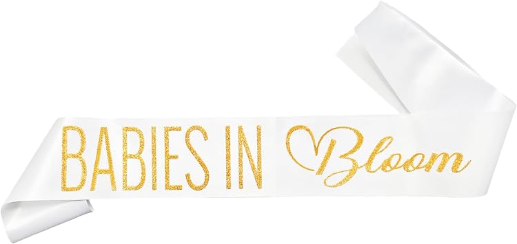 Decorit Babies in Bloom Mommy of Twins Sash, Flower Themed Baby Shower Sash | Boho Floral Wildflower Twin MAMA Sash, Gift for Mom-to-Be, Baby Boy or Girl Gender Reveal Pregnancy Announcement Decorations