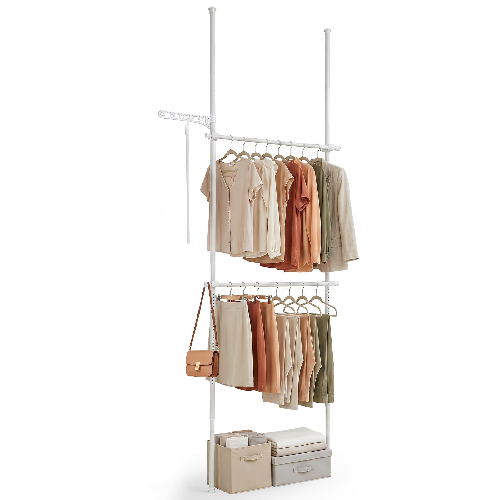 COSTWAY Telescopic Clothes Rail, Heavy Duty Clothes Rack (White,Single)