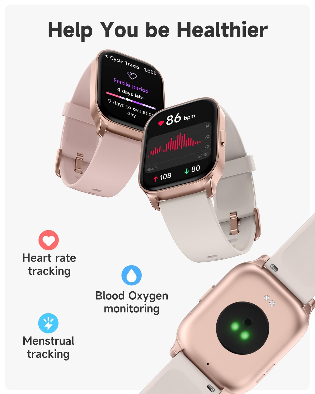 TOOBUR Smartwatch voor dames, rond, stappenteller en fitnesshorloge voor hardlopen/dagelijks gebruik, 100 sportmodi, elegant, compatibel met Android /iOS, telefoonfunctie met oproepen, IP68 waterdicht