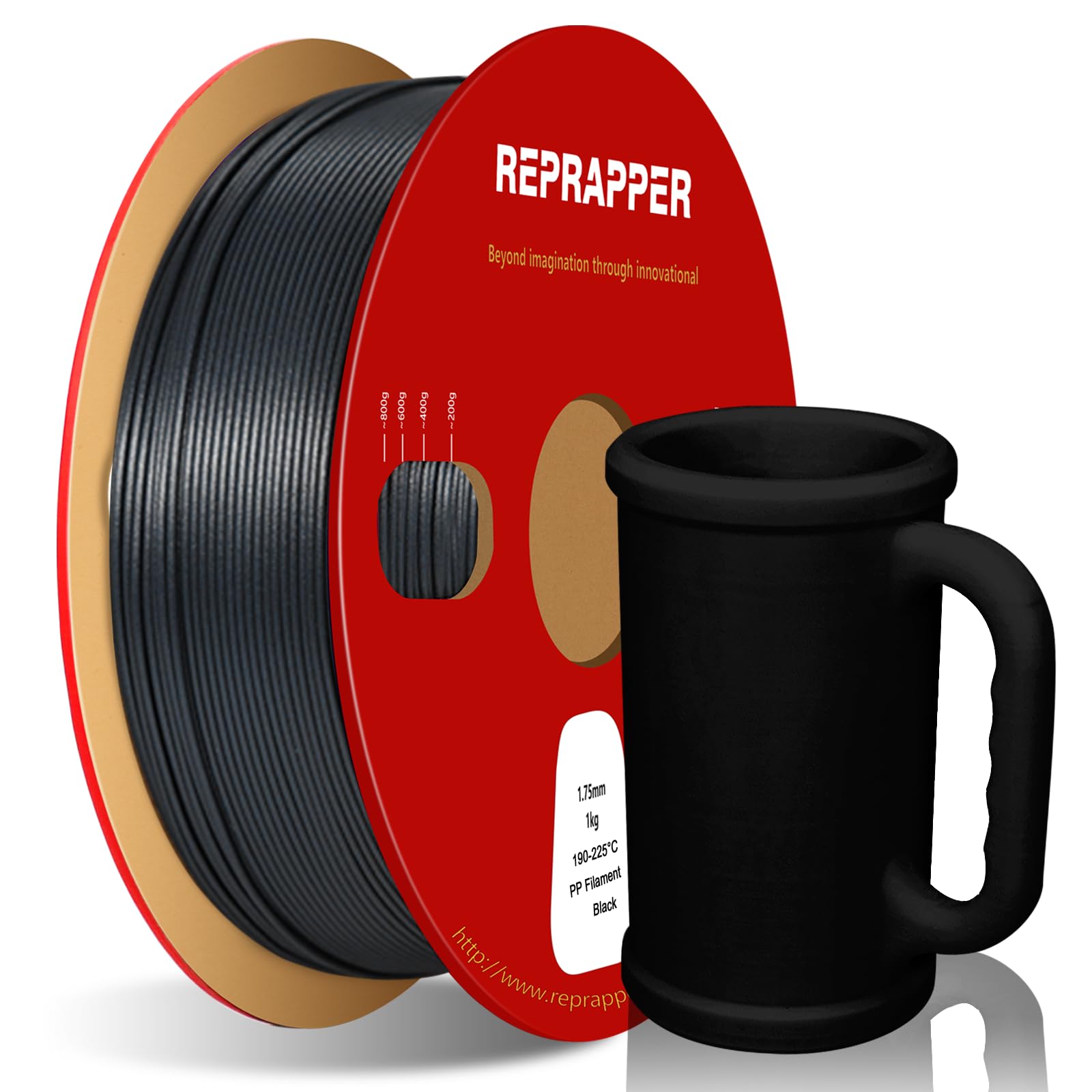 Reprapper Polypropylene PP Filament, Semi-Flexible Ultra Tough Filament 1.75mm 3D Printer Filament for 3D Printing (± 0.03mm) 2.2lb (1kg), 5pcs Build Sheet Included, Black-picture-19