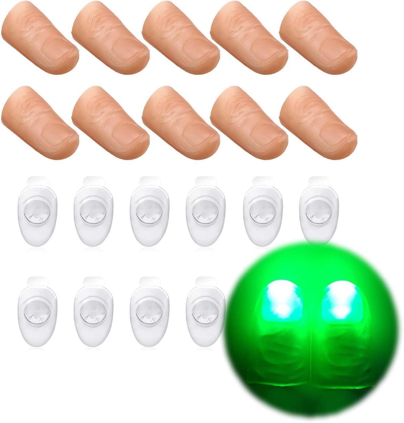 LED Finger Lamp Thumbs Light Magic Light up Finger Magic Trick Fake Finger Prank Toy Tool Magic Light Up Thumbs Finger Lamp Thumbs Light Magic Trick Toys Stage Show Perform 10 Pieces (Green)