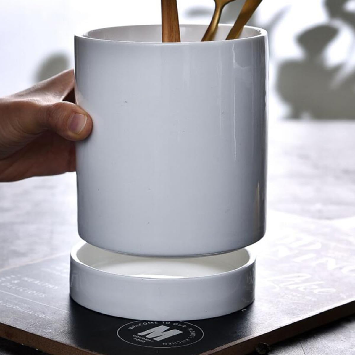 Porte-ustensiles Multipurpose Égouttoir Blanc en Céramique Cuisine Organisateur Pratique pour Baguettes pour Comptoir Cuisine