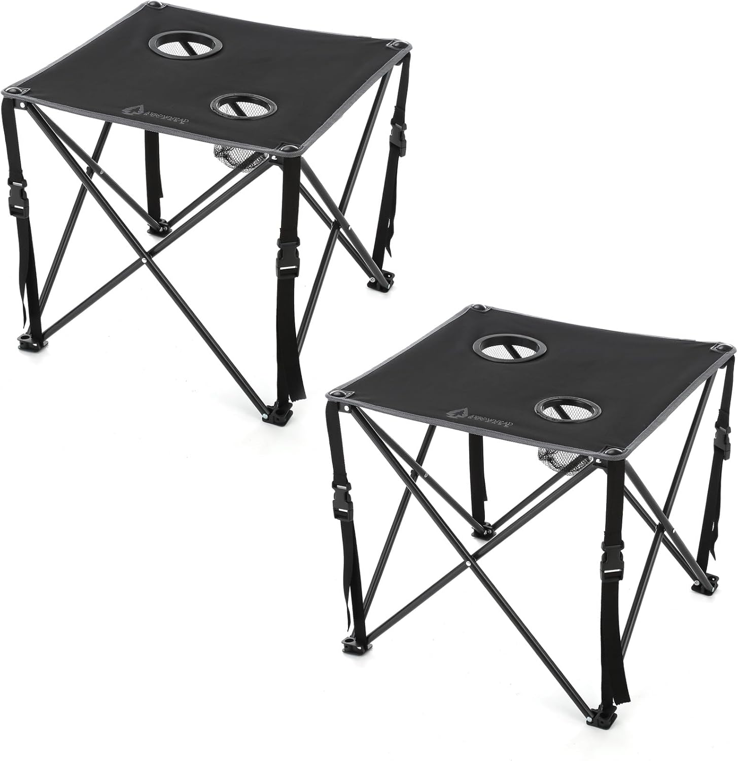 ARROWHEAD OUTDOOR 2-Pack 26” (66cm) Heavy-Duty Portable Camping Folding Table, 2 Cup Holders, Compact, Square, Carrying Case Included, Steel Frame, High-Grade 600D Canvas Black 2-Pack