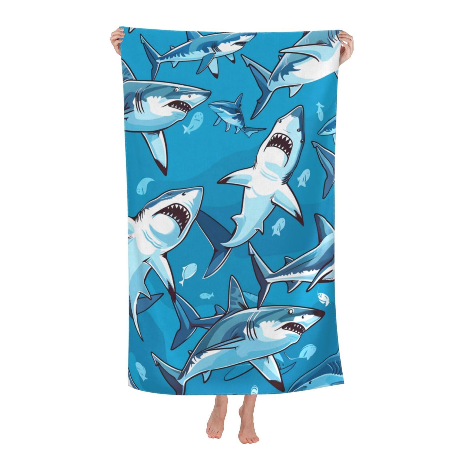 HLBSDM Shark Pattern Beach Towel 31inx51in Ocean Sand Free Microfiber Bath Towel Ultra Soft Quick Dry Pool Towel Absorbent Towel Lightweight Towel for Swimming Bathroom Decor