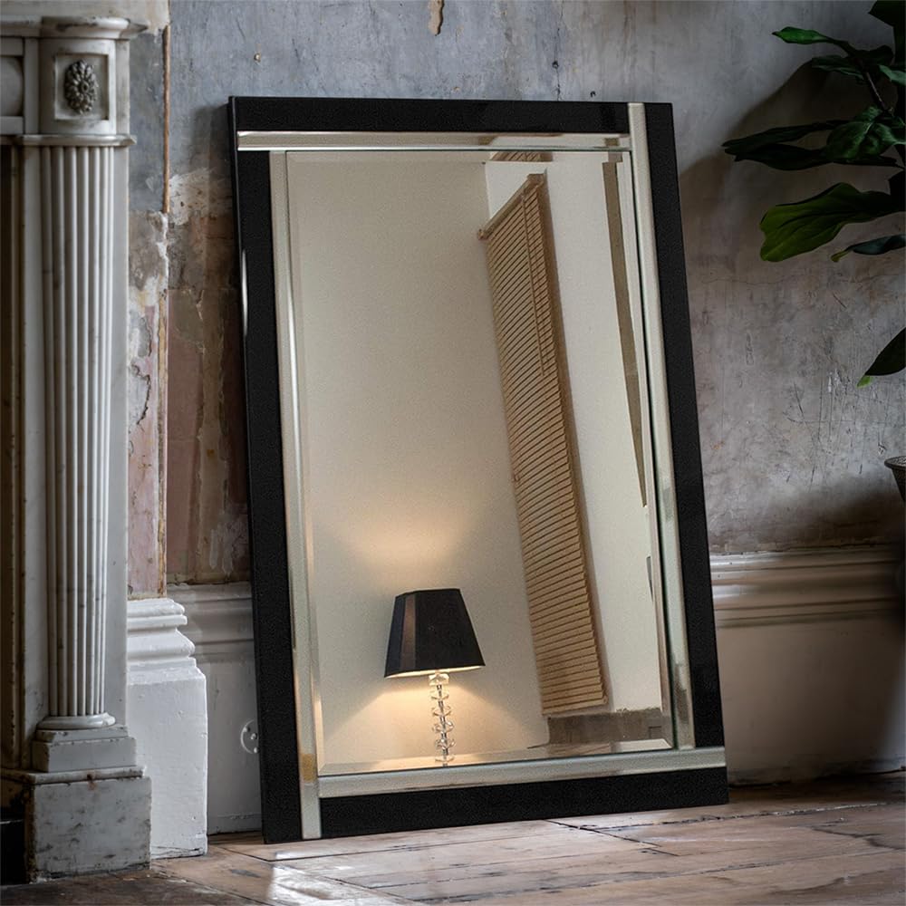 Agenzia 14 Extra Large Venetian Art Deco Black Glass Framed Wall Mirror 120cm x 80cm