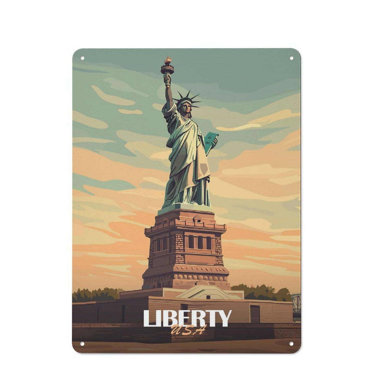 Junmoney Style-4 Statue Of Liberty Artwork Rustic Tin Sign 40X30cm For Hallway Wall, For Home Decor Fans Who Collect Metal Signs