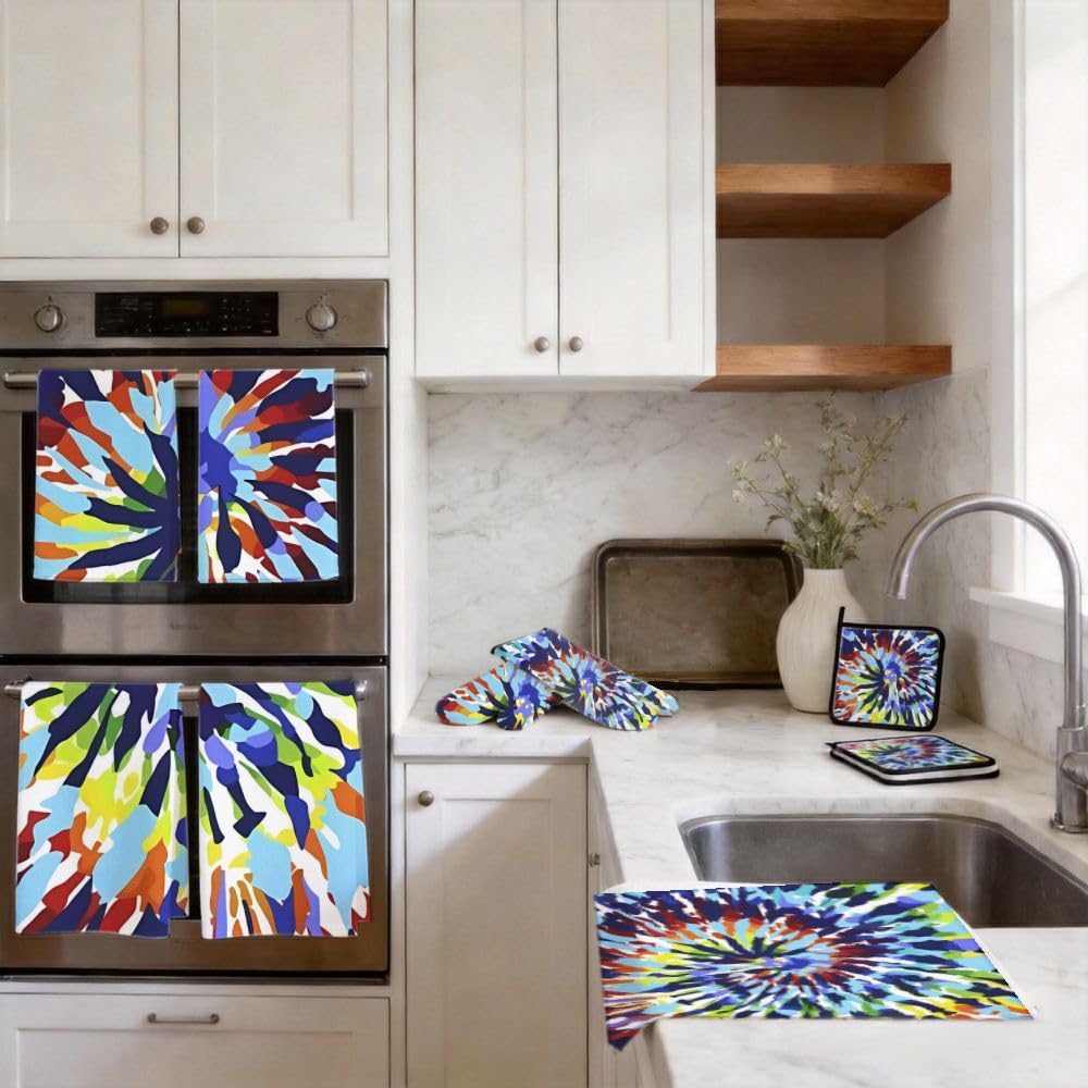 Set di accessori e decorazioni per la cucina da 9 pezzi vibranti Tie Dye1