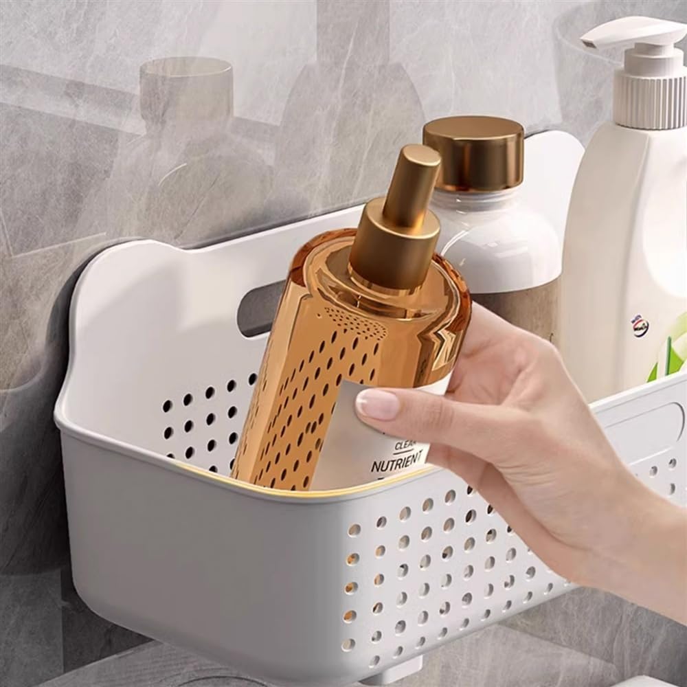 Mensola da bagno Portaoggetti da doccia in plastica, organizer da parete for doccia con 6 ganci, cestino portaoggetti da doccia senza foratura for bagno, cucina, lavanderia, balcone Scaffali galleggia