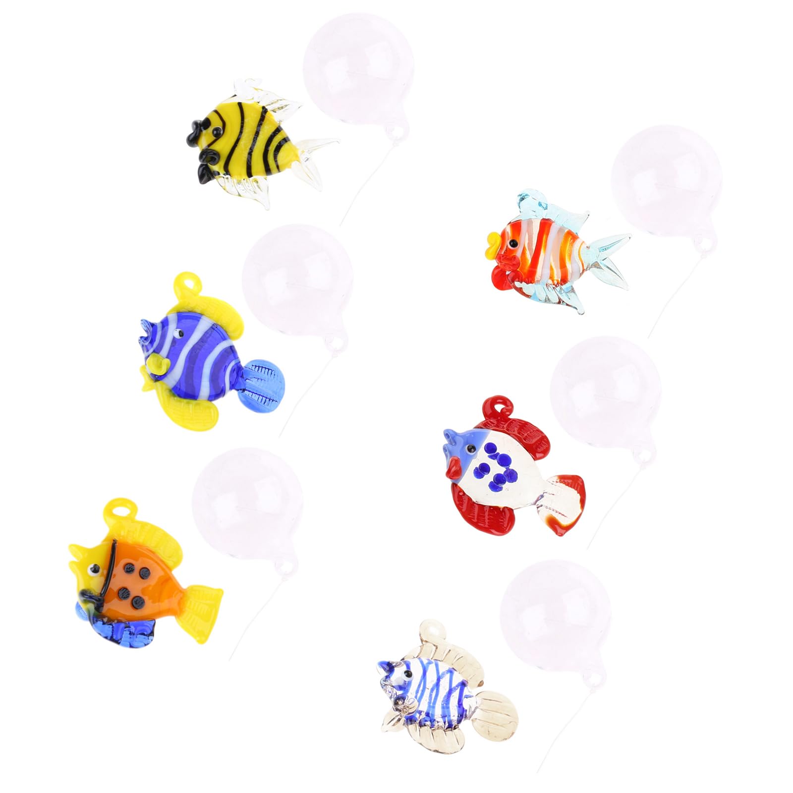 Jazuaiao Bubble Fish C 6Pcs Glass Bubble Fish Hanging Decorations, Assorted Glass Fish Bubble Hanging Charm, Aquarium Float Decors Embellishment